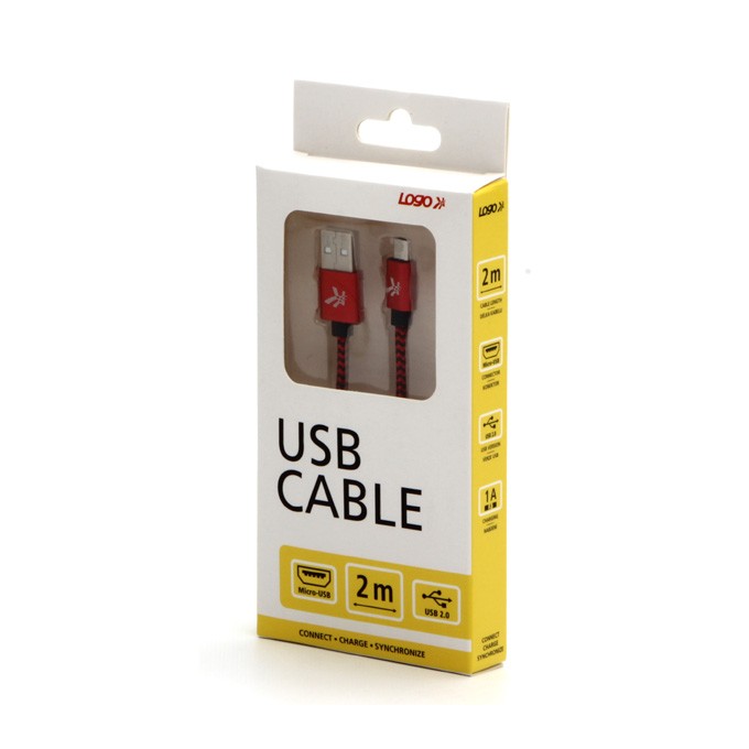Logo USB kabel (2.0), USB A M - microUSB (M), 1m, 480 Mb/s, 5V/2A, czerwony, box, oplot nylonowy, aluminiowa osłona 