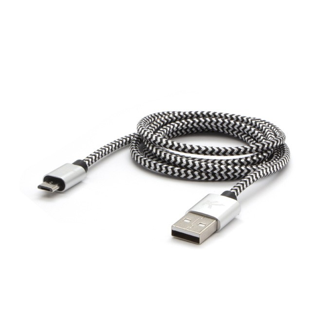 Logo USB kabel (2.0), USB A M - microUSB (M), 1m, 480 Mb/s, 5V/2A, srebrny, box, oplot nylonowy, aluminiowa osłona 