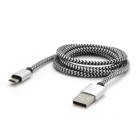 Logo USB kabel (2.0), USB A M - microUSB (M), 1m, 480 Mb/s, 5V/2A, srebrny, box, oplot nylonowy, aluminiowa osłona 