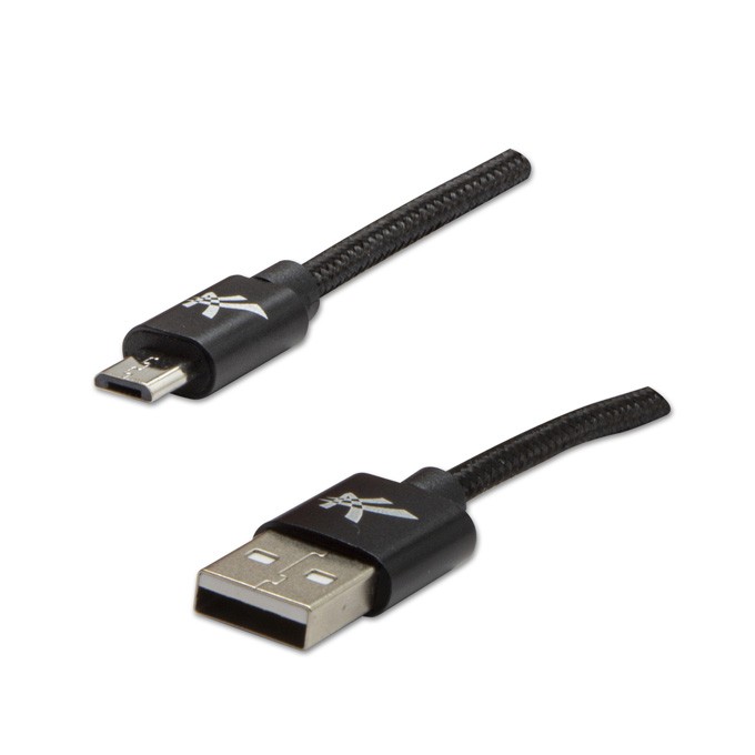 Logo USB kabel (2.0), USB A M - microUSB (M), 2m, 480 Mb/s, 5V/1A, czarny, box, oplot nylonowy, aluminiowa osłona 
