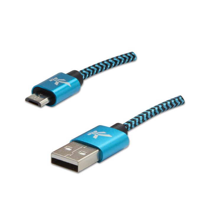 Logo USB kabel (2.0), USB A M - microUSB (M), 2m, 480 Mb/s, 5V/1A, niebieski, box, oplot nylonowy, aluminiowa osłona 