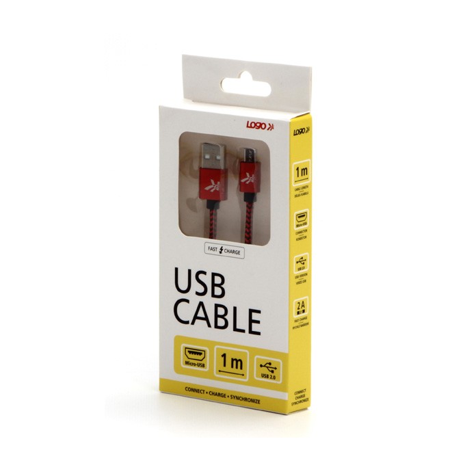 Logo USB kabel (2.0), USB A M - microUSB (M), 2m, 480 Mb/s, 5V/1A, czerwony, box, oplot nylonowy, aluminiowa osłona 