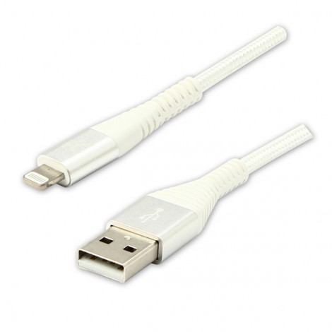Logo USB kabel (2.0), USB A M - Apple Lightning M, 1m, MFi certifikat, 5V/2,4A, biały, box, oplot nylonowy, aluminiowa 