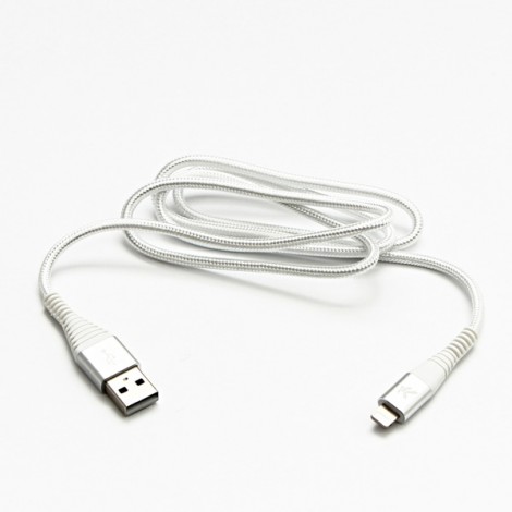 Logo USB kabel (2.0), USB A M - Apple Lightning M, 1m, MFi certifikat, 5V/2,4A, biały, box, oplot nylonowy, aluminiowa 