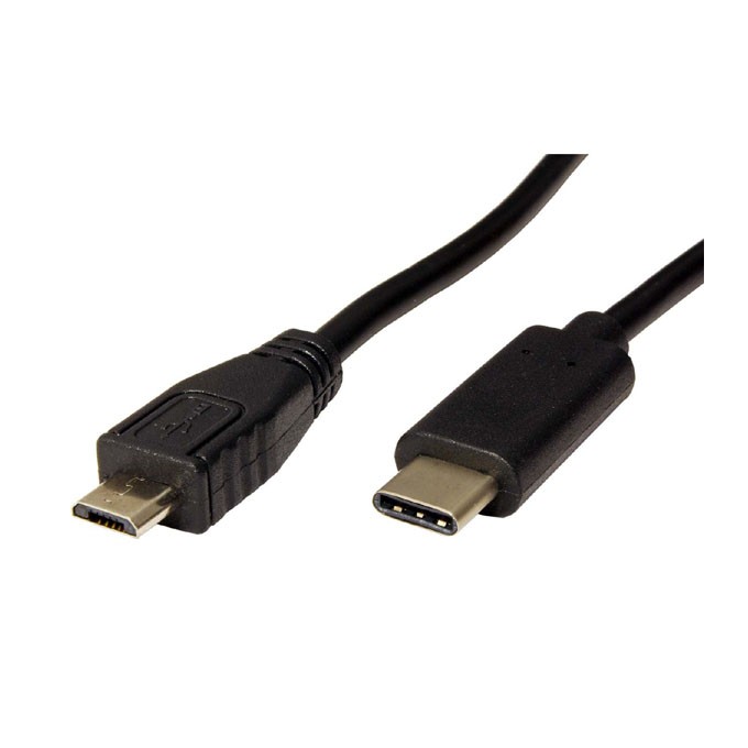 USB kabel (2.0), USB C (M) - microUSB (M), 0.2m, okrągły, czarny, plastic bag