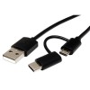 USB kabel (2.0), USB A M - microUSB (M) + USB C (M), 1m, okrągły, czarny, plastic bag, z redukcją do USB C, EOL