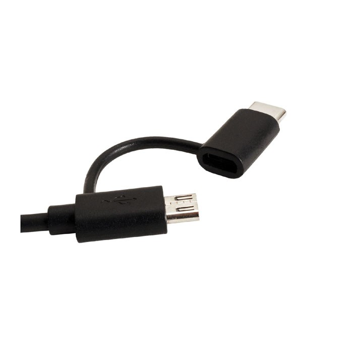 USB kabel (2.0), USB A M - microUSB (M) + USB C (M), 1m, okrągły, czarny, plastic bag, z redukcją do USB C, EOL