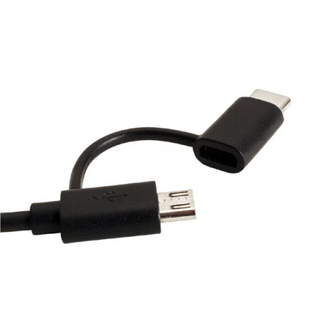 USB kabel (2.0), USB A M - microUSB (M) + USB C (M), 1m, okrągły, czarny, plastic bag, z redukcją do USB C, EOL