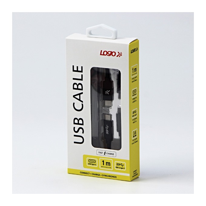 Logo USB kabel (3.2 gen 1), USB C (M) - USB C (M), 1m, 5 Gb/s, 5V/3A, czarny, box, oplot nylonowy, aluminiowa osłona 