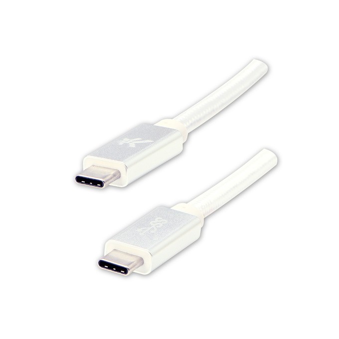 Logo USB kabel (3.2 gen 1), USB C (M) - USB C (M), 1m, 5 Gb/s, 5V/3A, biały, box, oplot nylonowy, aluminiowa osłona 