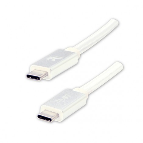 Logo USB kabel (3.2 gen 1), USB C (M) - USB C (M), 1m, 5 Gb/s, 5V/3A, biały, box, oplot nylonowy, aluminiowa osłona 