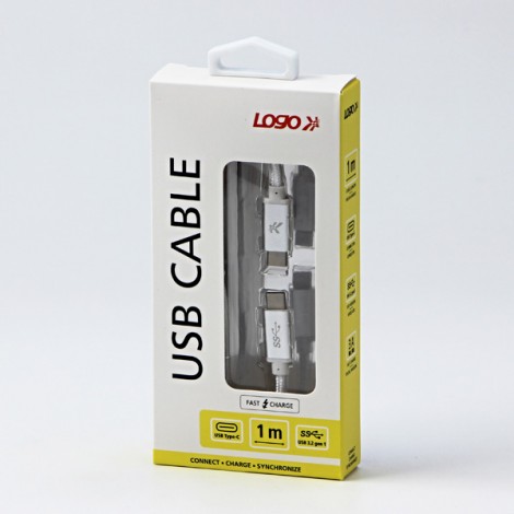 Logo USB kabel (3.2 gen 1), USB C (M) - USB C (M), 1m, 5 Gb/s, 5V/3A, biały, box, oplot nylonowy, aluminiowa osłona 