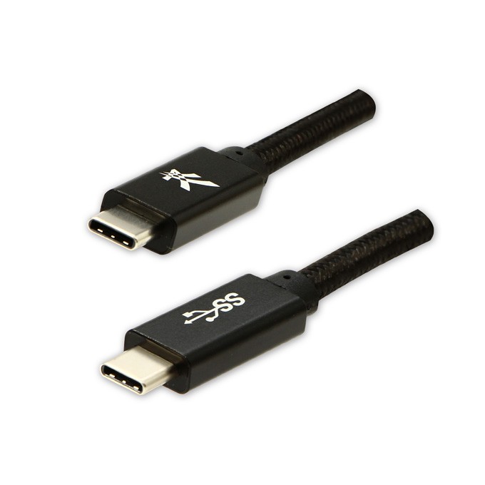 Logo USB kabel (3.2 gen 1), USB C (M) - USB C (M), 2m, 5 Gb/s, 5V/3A, czarny, box, oplot nylonowy, aluminiowa osłona 