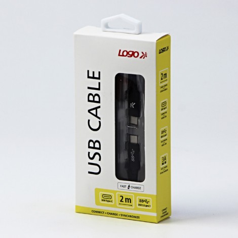 Logo USB kabel (3.2 gen 1), USB C (M) - USB C (M), 2m, 5 Gb/s, 5V/3A, czarny, box, oplot nylonowy, aluminiowa osłona 