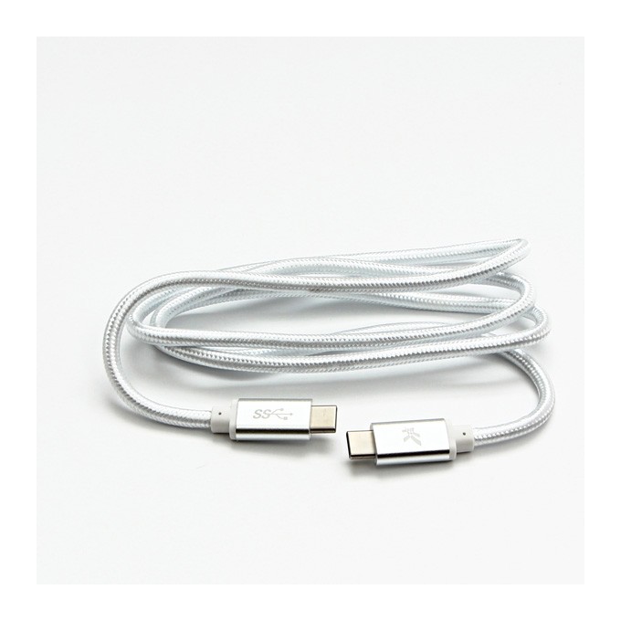 Logo USB kabel (3.2 gen 1), USB C (M) - USB C (M), 2m, 5 Gb/s, 5V/3A, biały, box, oplot nylonowy, aluminiowa osłona 