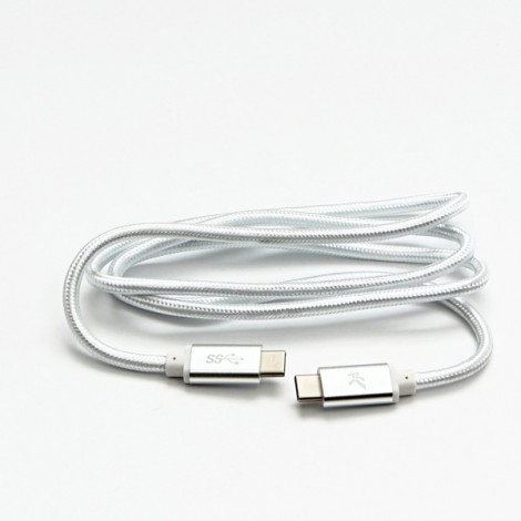 Logo USB kabel (3.2 gen 1), USB C (M) - USB C (M), 2m, 5 Gb/s, 5V/3A, biały, box, oplot nylonowy, aluminiowa osłona 