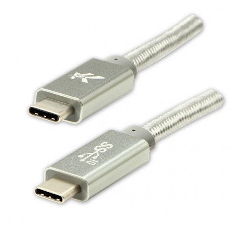 Logo USB kabel (3.2 gen 2), USB C (M) - USB C (M), 1m, Power Delivery 100W, 10 Gb/s, 20V/5A, srebrny, box, oplot 