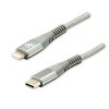 Logo USB kabel (2.0), USB C (M) - Apple Lightning M, 1m, MFi certifikat, 5V/3A, srebrny, box, oplot nylonowy, aluminiowa 