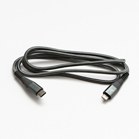 Logo USB kabel (2.0), USB C (M) - Apple Lightning M, 1m, MFi certifikat, 5V/3A, srebrny, box, oplot nylonowy, aluminiowa 
