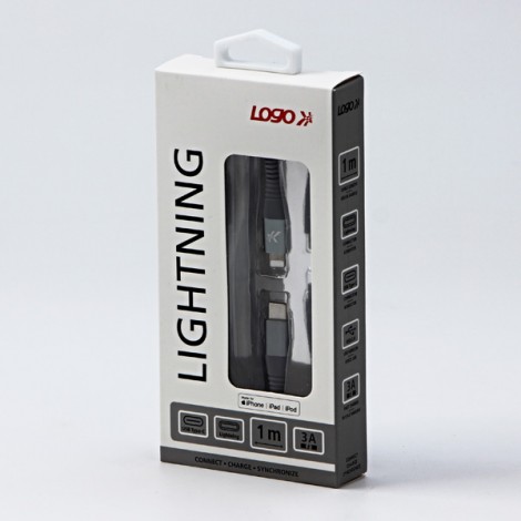 Logo USB kabel (2.0), USB C (M) - Apple Lightning M, 1m, MFi certifikat, 5V/3A, srebrny, box, oplot nylonowy, aluminiowa 