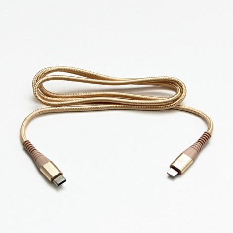 Logo USB kabel (2.0), USB C (M) - Apple Lightning M, 2m, MFi certifikat, 5V/3A, złoty, box, oplot nylonowy, aluminiowa 
