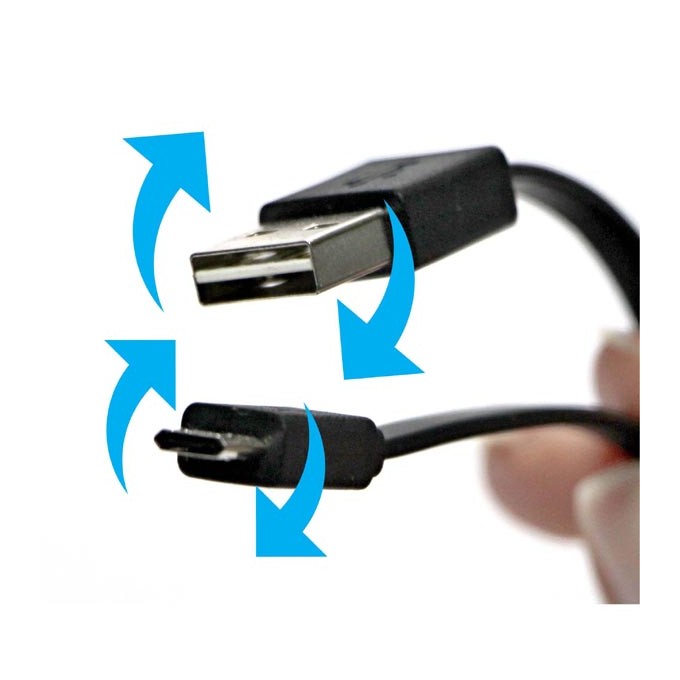 USB kabel (2.0), USB A (M) reversible - microUSB reversible (M), 0.3m, płaski, czarny, dwustronny