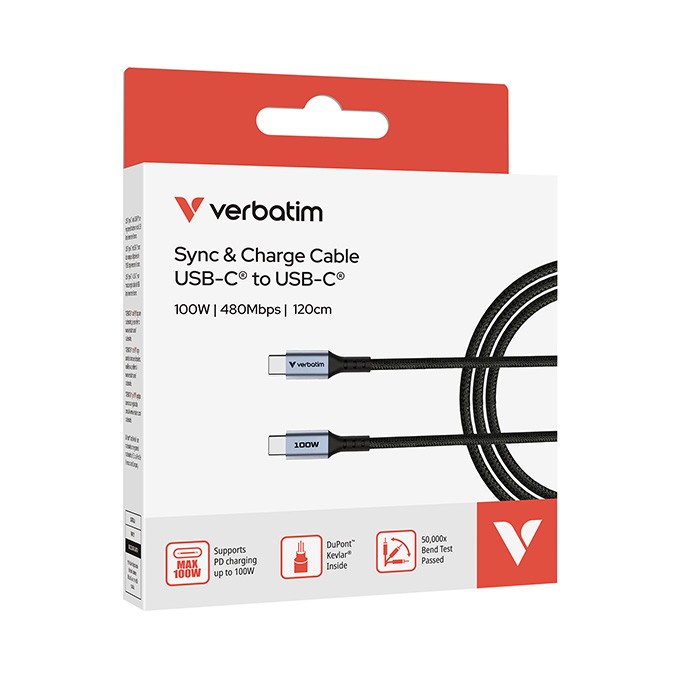 Verbatim USB kabel USB C (M) - USB C (M), 100W, 1.2m, czarny, box, 31846