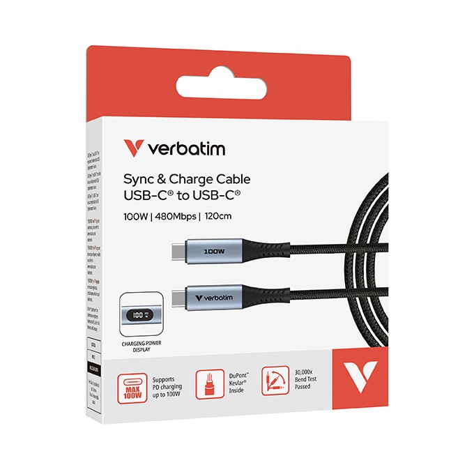 Verbatim USB kabel USB C (M) - USB C (M), 100W, 1.2m, czarny, box, 31848