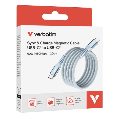 Verbatim USB kabel USB C (M) - USB C (M), 60W, 1.2m, magnetyczny, niebieski, box, 31852