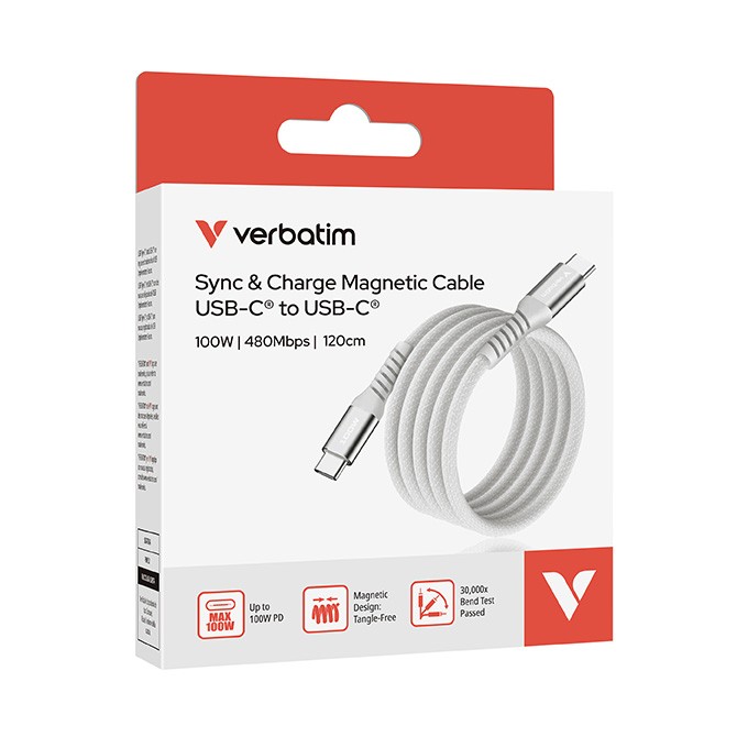 Verbatim USB kabel USB C (M) - USB C (M), 100W, 1.2m, magnetyczny, szary, box, 31854