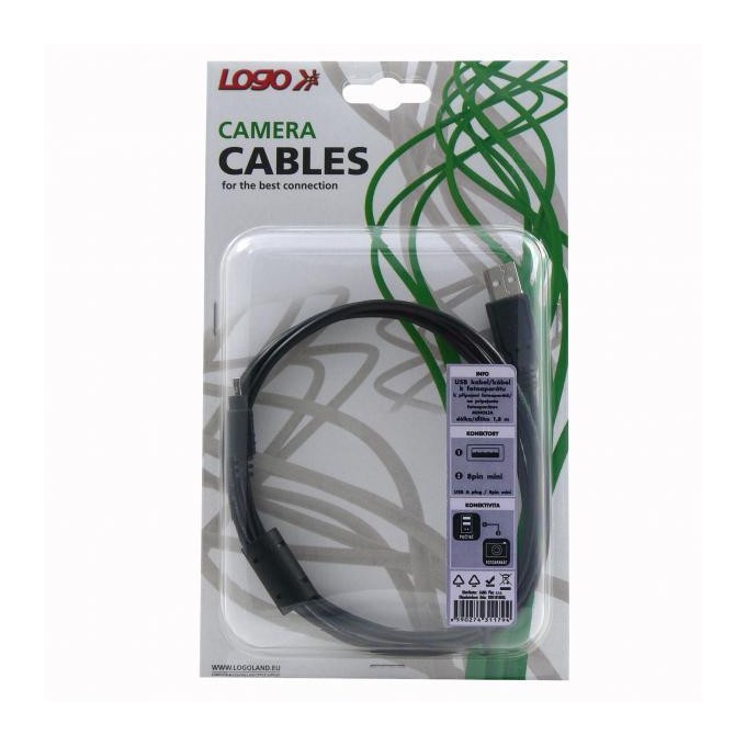 Logo USB kabel (2.0), USB A M - 8-pin M, 31179, 1.8m, czarny, blistr, MINOLTA