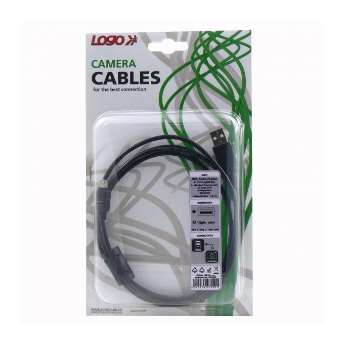 Logo USB kabel (2.0), USB A M - 12-pin M, 1.8m, czarny, blistr, OLYMPUS