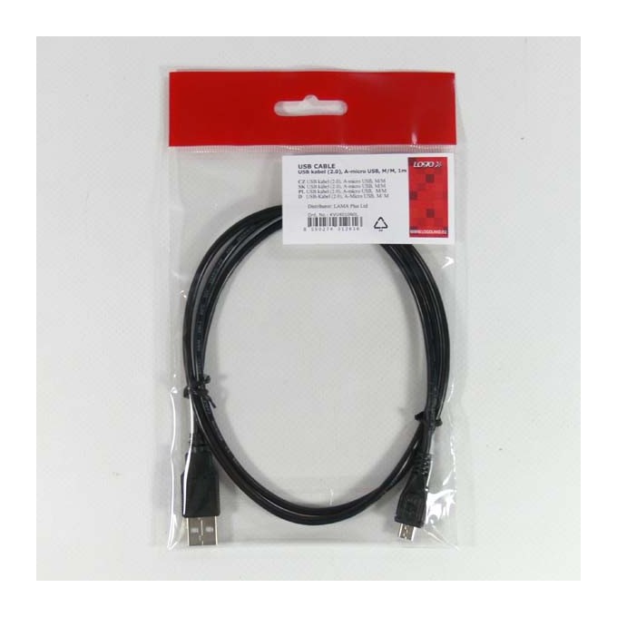 Logo USB kabel (2.0), USB A M - microUSB (M), 1m, czarny