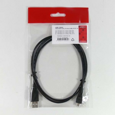 Logo USB kabel (2.0), USB A M - microUSB (M), 1m, czarny