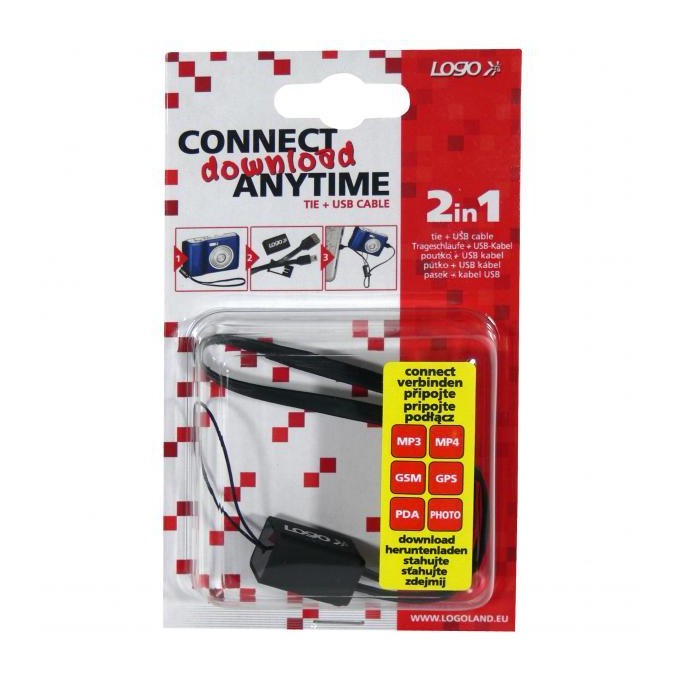 Logo USB kabel (2.0), USB A M - miniUSB (M), 0.3m, czarny, smycz do aparatu, EOL