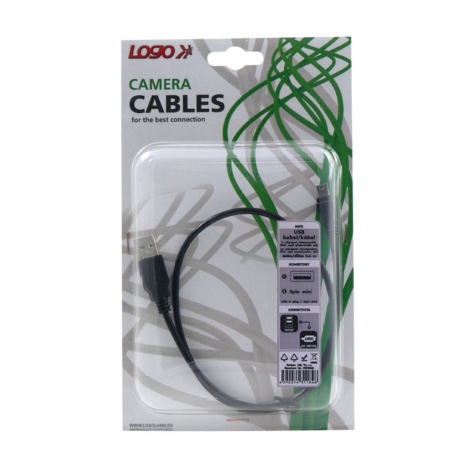 Logo USB kabel (2.0), USB A M - miniUSB (M), 1m, czarny, blistr