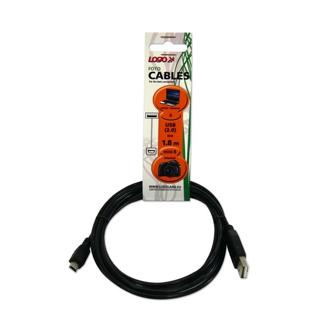 Logo USB kabel (2.0), USB A M - miniUSB (M), 1.8m, czarny, cena za 1 szt.