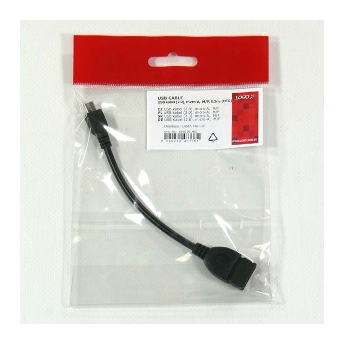 Logo USB kabel (2.0), microUSB (M) - USB A F, 0.15m, OTG, czarny