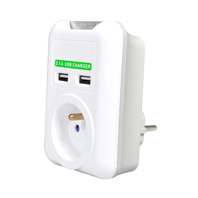 Cordless listwa zasilająca, 1 gniazdko, biała, Logo, 2x USB