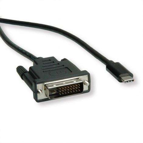 USB/Video kabel, DP Alt Mode, USB C (M) - DVI (24+1) M, 2 m, okrągły, czarny, plastic bag, EOL
