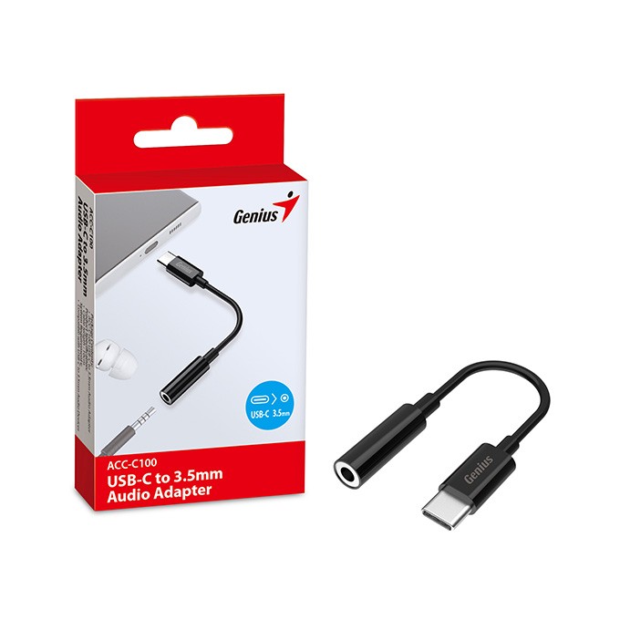 USB/Audio USB C (M) - Jack (3,5mm) F, stereo, czarna, Genius ACC-C100