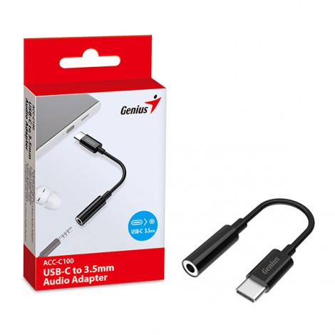 USB/Audio USB C (M) - Jack (3,5mm) F, stereo, czarna, Genius ACC-C100