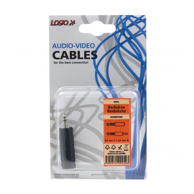 Audio redukcja, Jack (3,5mm) M - Jack (6.3mm) F, stereo, czarna, Logo blistr