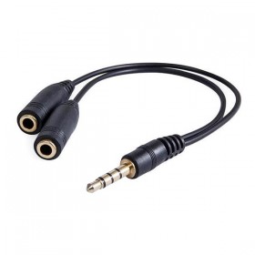 Audio redukcja, Jack (3.5mm) M 4-polowy - 2x Jack (3.5mm) F, 0.2 m, stereo, czarna, Logo