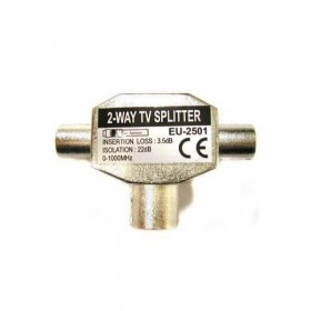 Antena rozgałęźnik, na 2 TV, Coax (9,5mm) F - 2x Coax (9.5mm) M, srebrna, metalowy
