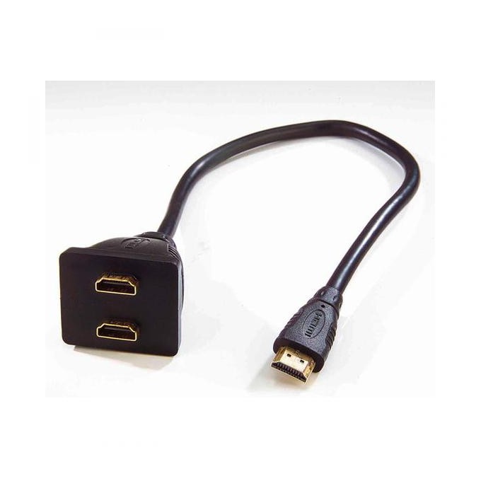 Video rozgałęziacz, HDMI M - 2x HDMI F, czarna, pozłacane złącza