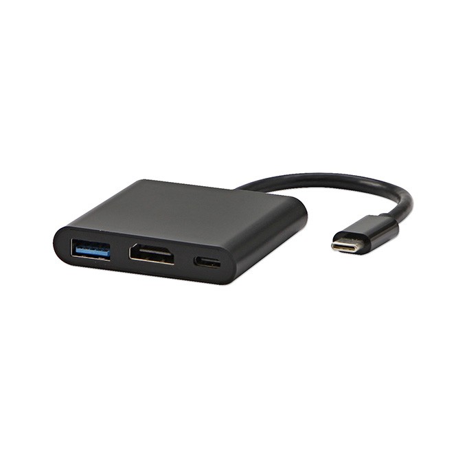 USB/Video Adapter  + HUB, DP Alt Mode, USB C (M) - HDMI F + USB C F (PD) + USB A F, czarny, All New box 4K2K@30Hz, USB 