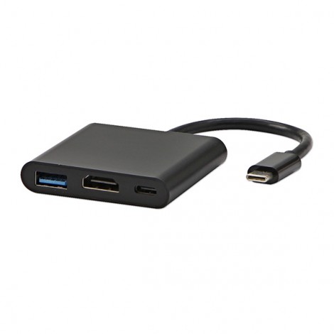 USB/Video Adapter  + HUB, DP Alt Mode, USB C (M) - HDMI F + USB C F (PD) + USB A F, czarny, All New box 4K2K@30Hz, USB 