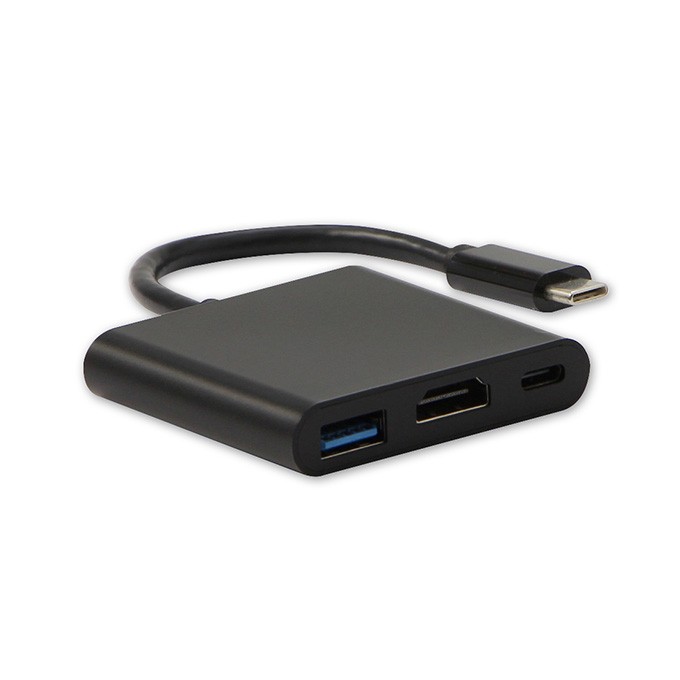 USB/Video Adapter  + HUB, DP Alt Mode, USB C (M) - HDMI F + USB C F (PD) + USB A F, czarny, All New box 4K2K@30Hz, USB 