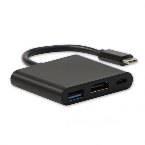 USB/Video Adapter  + HUB, DP Alt Mode, USB C (M) - HDMI F + USB C F (PD) + USB A F, czarny, All New box 4K2K@30Hz, USB 